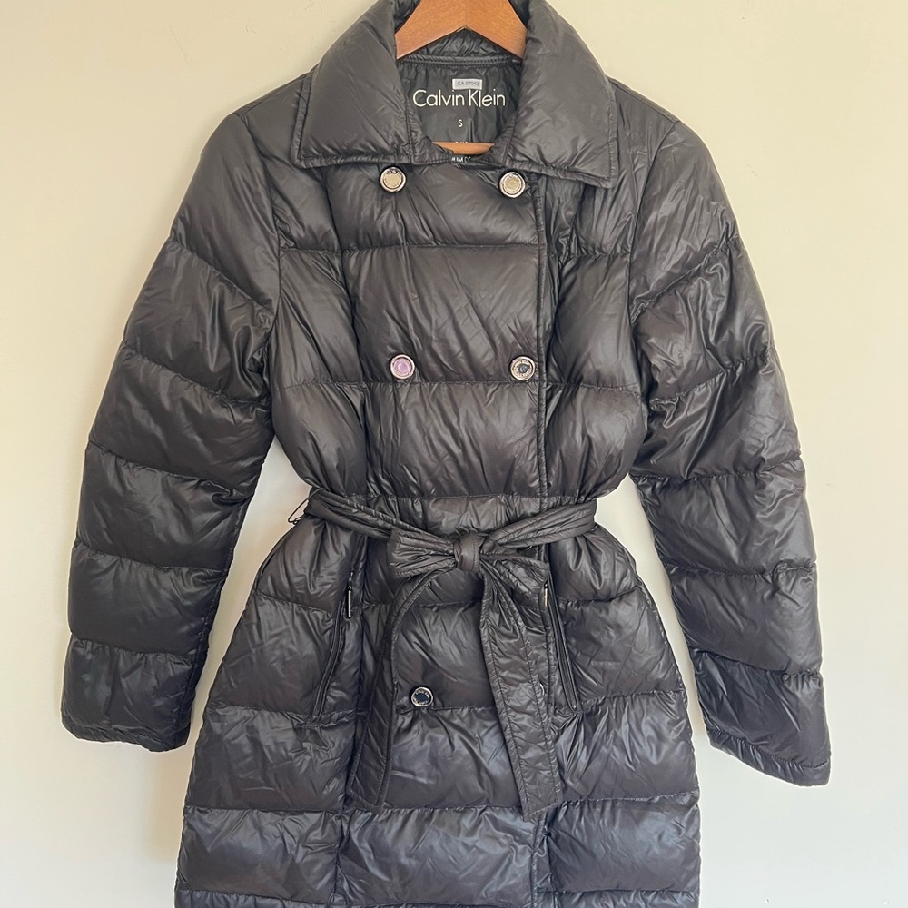 Calvin Klein Black Long Puffer Coat with Belt